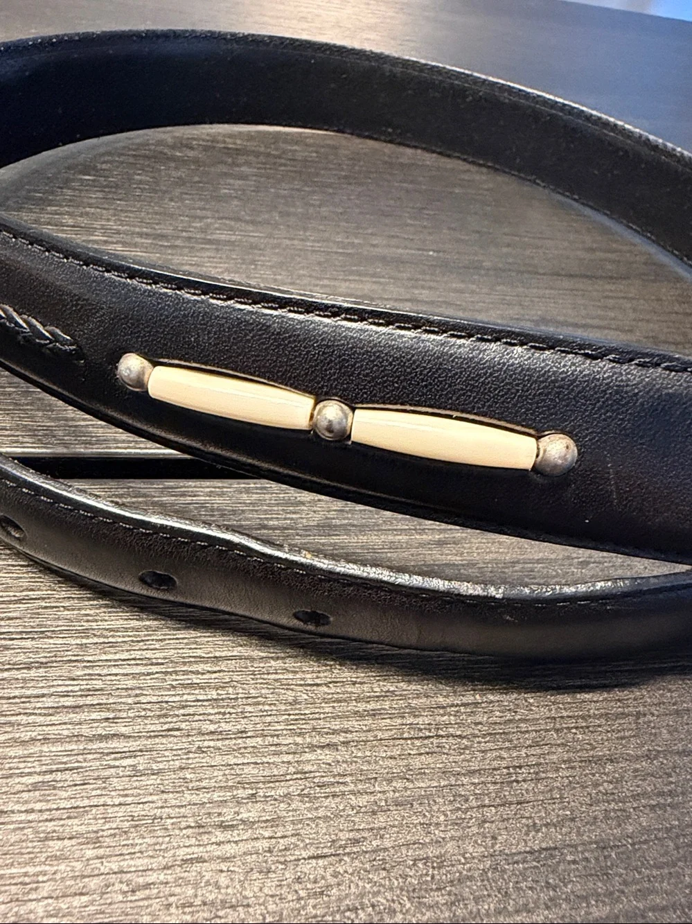 Vintage Onyx by Brighton Black Leather Western Belt Bone Inlay Unisex!